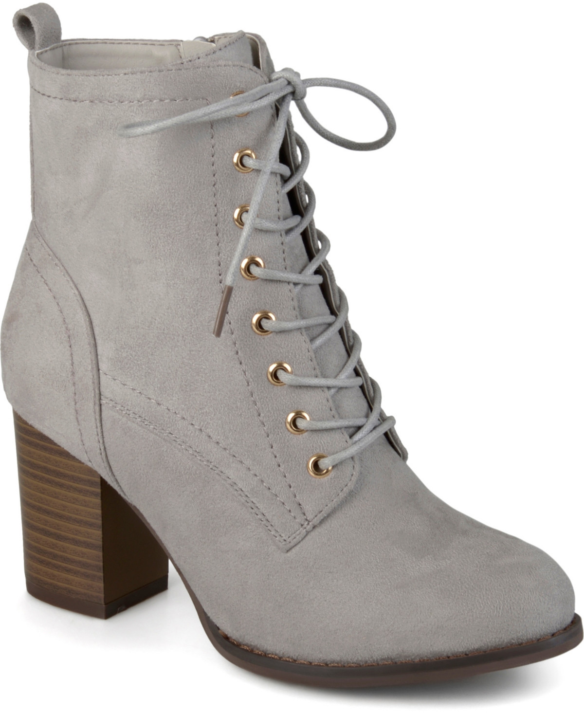 Journee Collection Women's Baylor Lace Up Stacked Heel Booties - Gray | Macy's