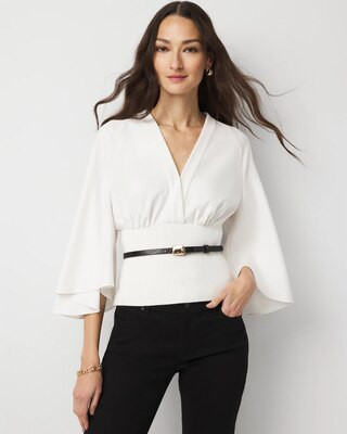 Women's Knit Mix Surplice Blouse in White size XXS | White House Black Market, What To Wear To Work | White House Black Market
