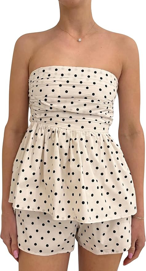 Polka Dot 2 Piece Lounge Sets for Women Summer Strapless Tube Top and Shorts Set Casual Beach Vac... | Amazon (US)