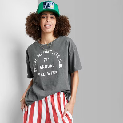 Women's Ascot + Hart Motorcycle Club Short Sleeve Graphic Boyfriend T-Shirt - Gray | Target