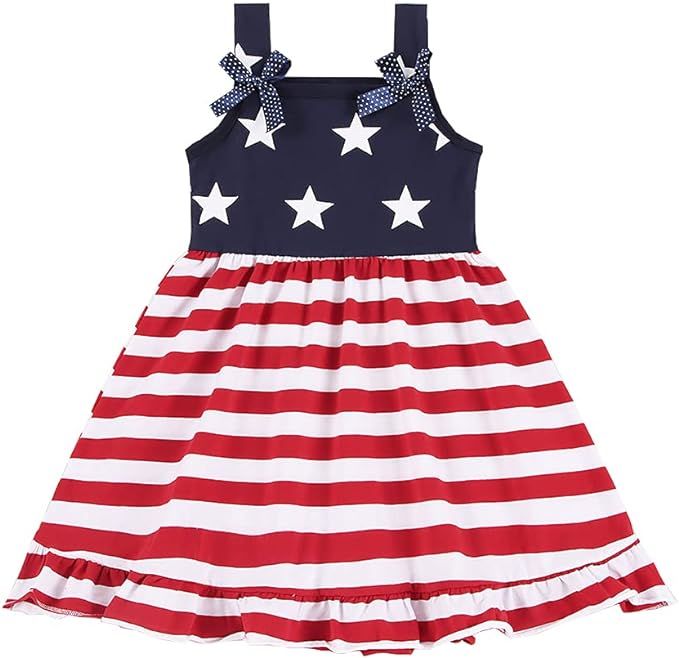 CM C&M WODRO Toddler Baby Girls Straps Outfit Stars and Stripes Bow-Knot Dress Independent's Day ... | Amazon (US)