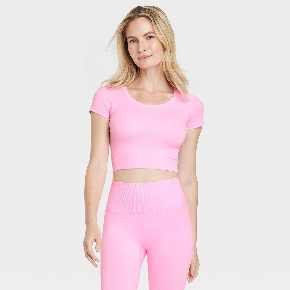 Women's Seamless Crop Short Sleeve Top - All In Motion™ Pink M | Target