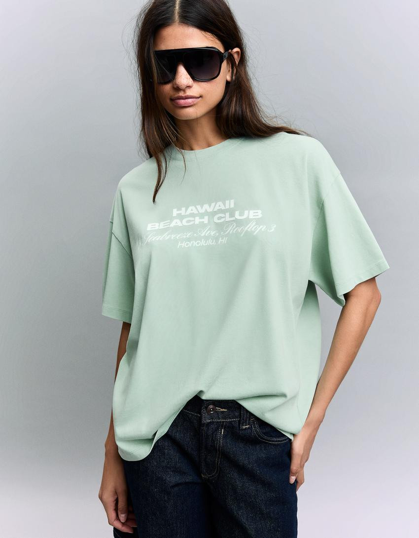 Short sleeve print T-shirt - Women | Bershka UK