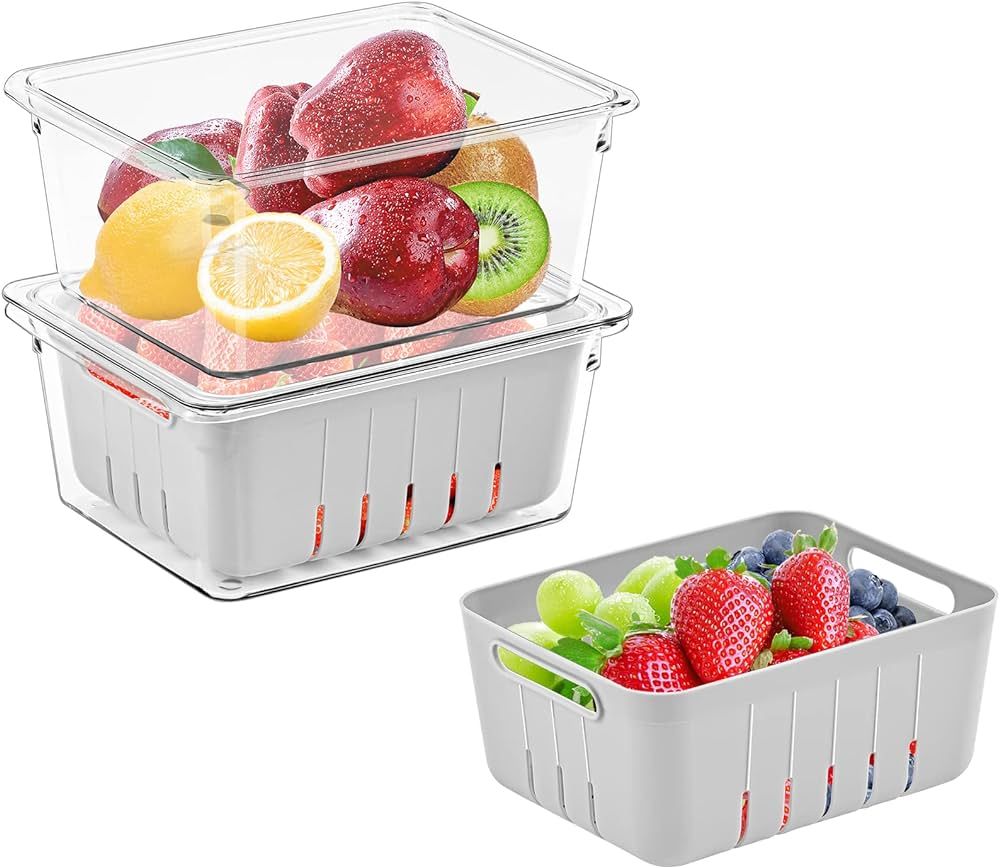 (2 Pack) Puricon Fresh Food Containers for Fridge, Kitchen Fruit Storage Accessories Vegetable Keepe | Amazon (US)