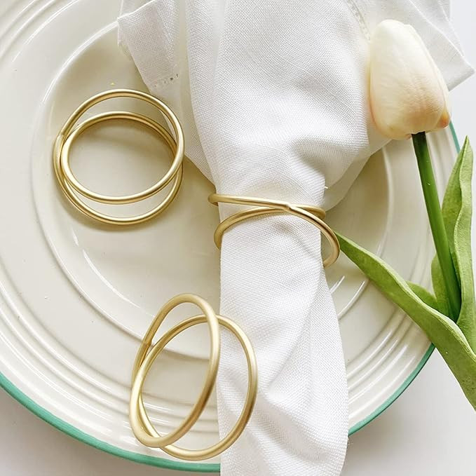 Yukoii Gold Napkin Rings Set of 12, Elegant Napkin Rings for Table Setting, Simple Napkin Holder ... | Amazon (US)