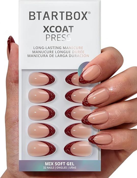 BTArtbox Press On Nails Short - Lucky Stripe, Lamp-Curable 3D French Tip Almond Press On Nails wi... | Amazon (US)