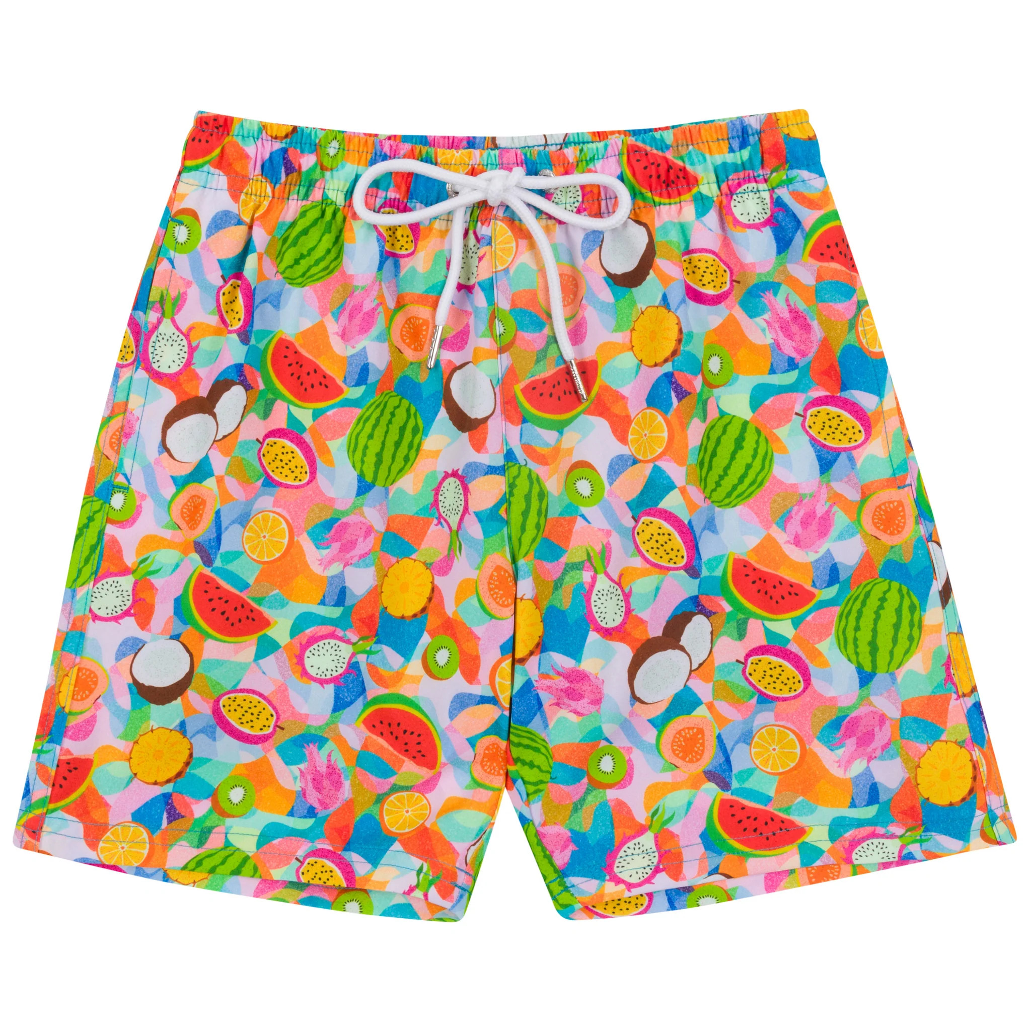 Boys Swim Trunks Boxer Brief Liner (sizes 6-14) | “Fruit Salad" | SwimZip