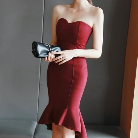 Summer women s wear bust-wrapped slim-fitting fishtail dress tube top tuxedo dress | Walmart (US)