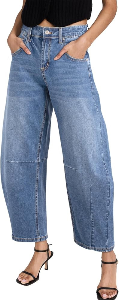 Sidefeel Women's Barrel Jeans Wide Leg Vintage Mid Rise Y2k Baggy Boyfriend Ankle Denim Pants | Amazon (US)