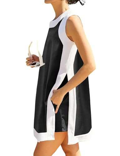 EsheSy Women's Two Piece Outfits Sleeveless Top Matching Shorts Color Block Summer Set with Pockets(Black-S) | Amazon (US)