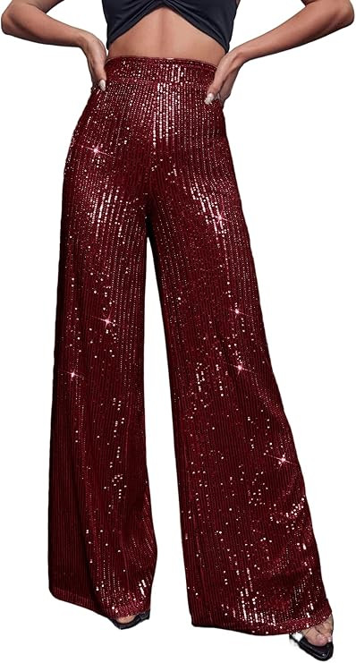 Women's Sparkle Sequin Wide Leg Pants Loose High Waisted Shiny Party Clubwear Bling Glitter Trous... | Amazon (US)