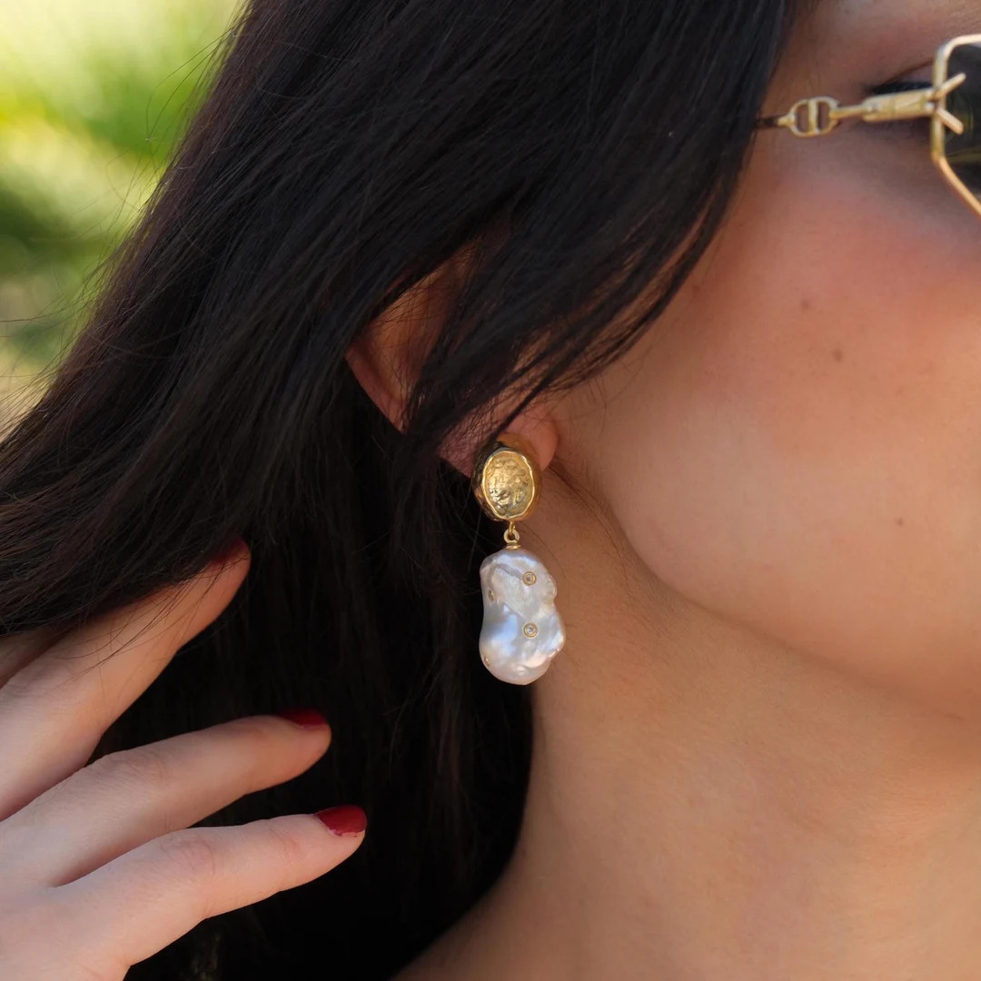 Natural Baroque Pearl Drop Earring, Minimalist Statement Pearl Jewelry, Fireball Baroque Pearl Dr... | Etsy (US)