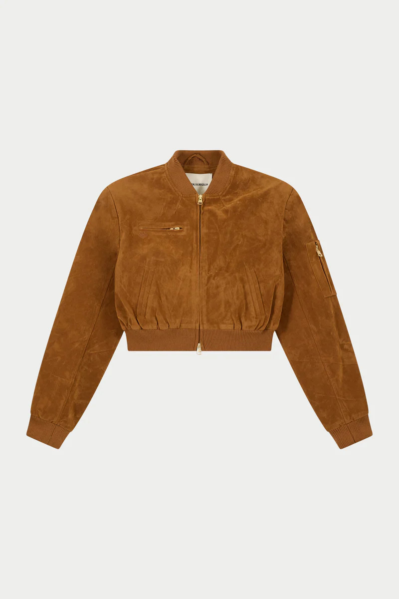 FAUX SUEDE BOMBER JACKET - TAN | The Couture Club