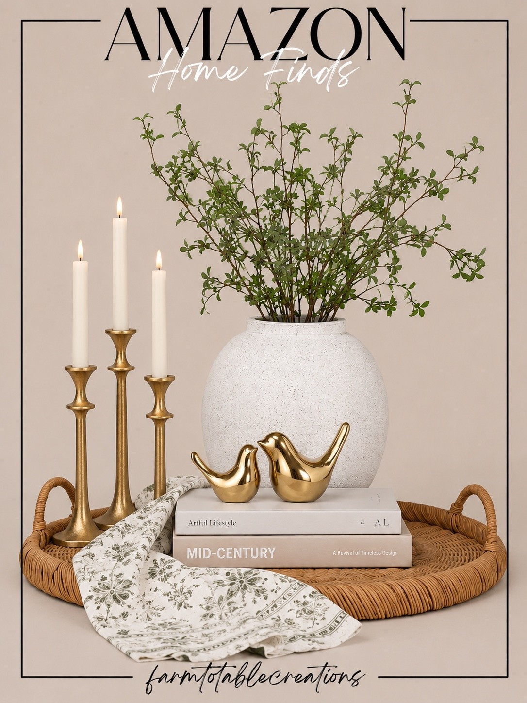 Amazon Home Finds

Follow @farmtotablecreations on Instagram for more home décor inspiration and curated Amazon finds.

A few timeless pieces that instantly elevate a coffee table, console, kitchen island, or open shelving. From the textured vase and organic greenery to the woven tray, brass candlesticks, decorative birds, and soft botanical towel, these neutral finds create a layered designer look without overwhelming your space.

#amazonhomefinds #homedecor #coffeetablestyling #decorativevase #woventray #candlesticks #kitchenislanddecor #booksdecor #shelfstyling #neutraldecor

#LTKHome #LTKSaleAlert #LTKSeasonal