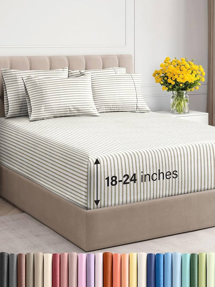 Extra Deep Queen Sheet Set - 6 Piece Breathable & Cooling Sheets - Hotel Luxury Bedding Set w/18-... | Amazon (US)