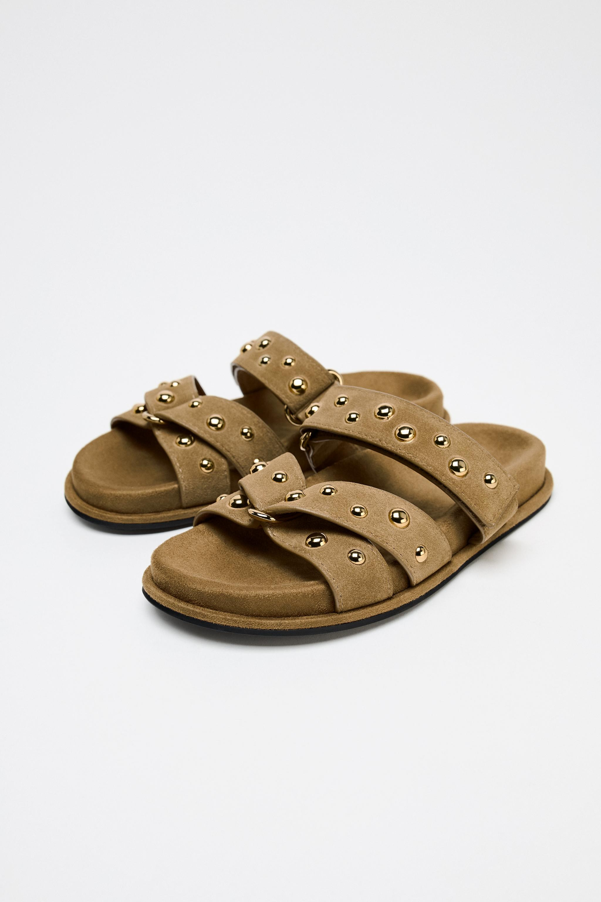 SPLIT SUEDE STUDDED SANDALS | Zara UK
