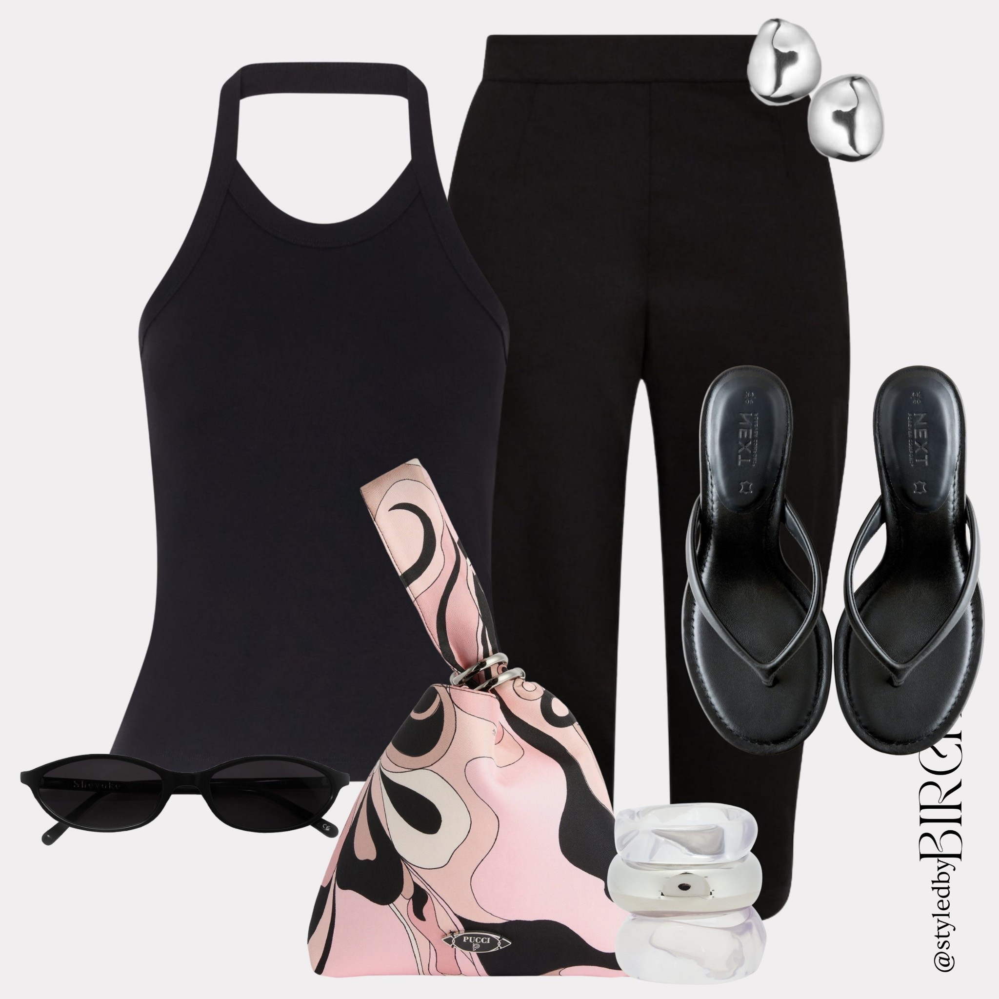 It is a Pucci summer and this outfit is proof 🌸

Capri pants have been everywhere I look recently and I thought it was finally time to style them myself. I am so glad I did because this combination is absolutely stunning. All black with that pink Pucci print bag as the statement piece… weekend ready and I cannot wait.

#ootd #outfitinspo #pucci #capripants #weekendoutfit

Tags 🏷️
Black halter neck top, black capri trousers, pink and black printed shoulder bag, black heeled flip flops, silver sculptural earrings, silver stacked rings, black oval sunglasses

#LTKsummer #LTKeurope #LTKbag