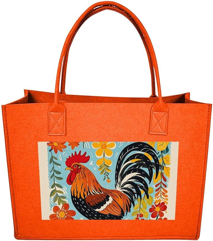 Rooster And Chicken Print Handbag with Handles, Felt Tote Bag for Unisex, Reusable Shoulder Bags,... | Amazon (US)
