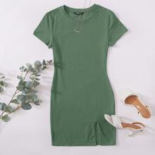 Solid Split Hem T-Shirt Dress | SHEIN