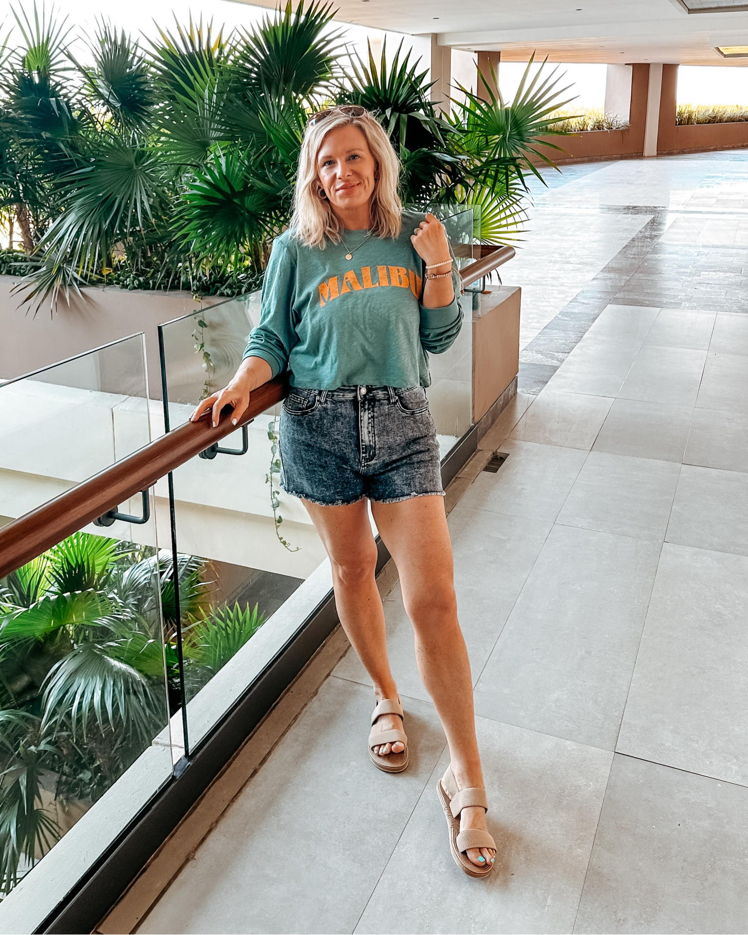 A fun summer look! Pool day or just a quick lunch with friends, super comfy shorts with good length. Size 29 in shorts for me and large top! 

#LTKfindsunder50 #LTKSeasonal #LTKstyletip