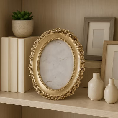 Decorative Oval Photo Frame with Rosette Border - Ornate Frame Perfect for Tabletop, Living Room, Hallway, Entrance, or Office Desk Accent - 8", Gold | Target