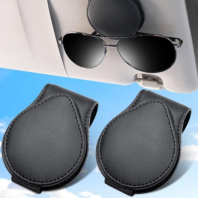 Car Visor Sunglass Holder: 2 Pack Universal Fit Car Visor Holder Leather for Card, Eyeglasses Cli... | Amazon (US)