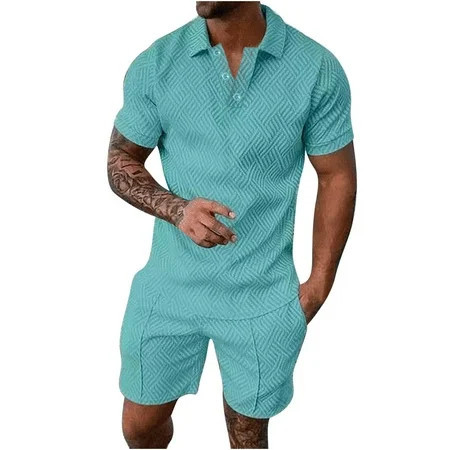 Honeeladyy Mens Short Sets 2 Piece Outfits Fashion Summer Tracksuits Casual Shirt and Shorts Set #Dd-Light Blue-XXXXXL | Walmart (US)