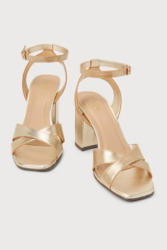 Alzira Gold Metallic Leather Ankle Strap High Heels | Lulus (US)