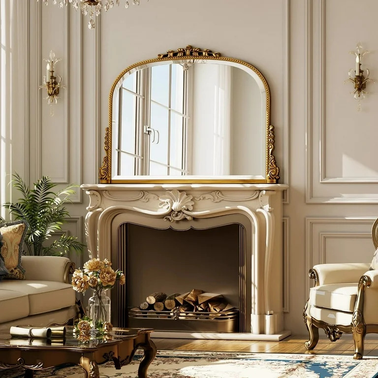 BEAUTYPEAK 36"x 27" Arched Vintage Decor Mirror Vanity Wall Mirror, Antique Gold | Walmart (US)