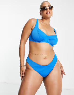 We Are We Wear Plus Stacey underwire bikini top in blue rib - MBLUE | ASOS | ASOS (Global)