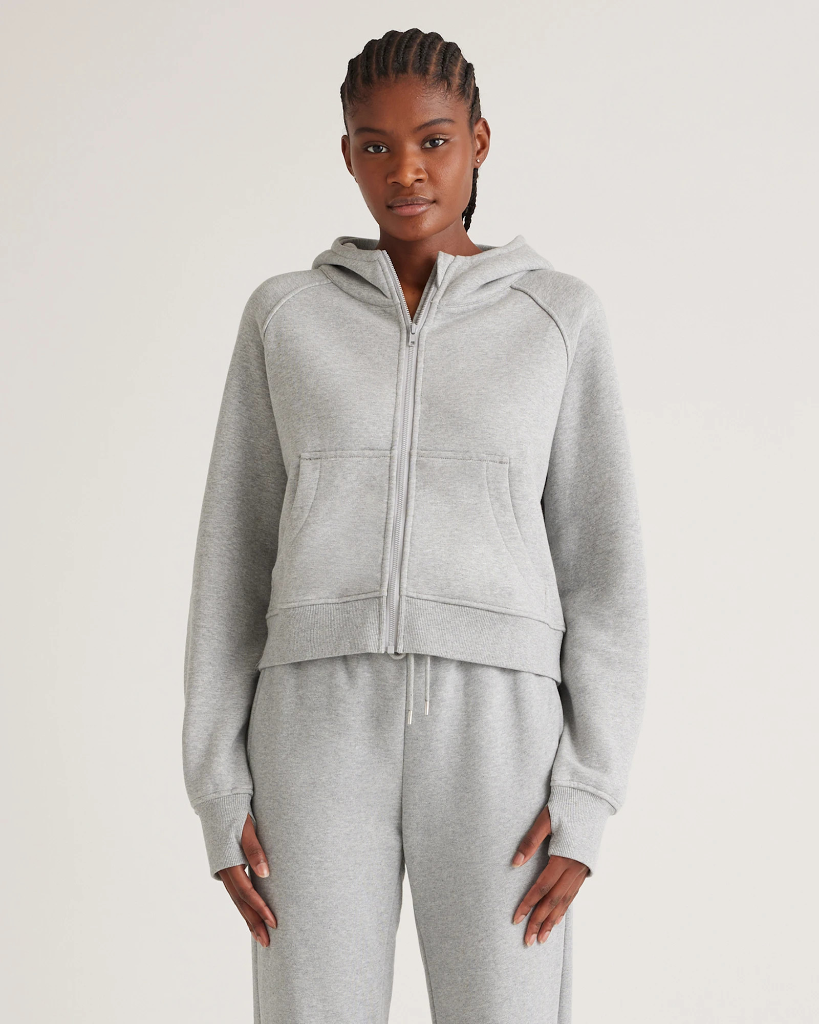 Organic Heavyweight Fleece Cropped Full Zip Hoodie | Quince