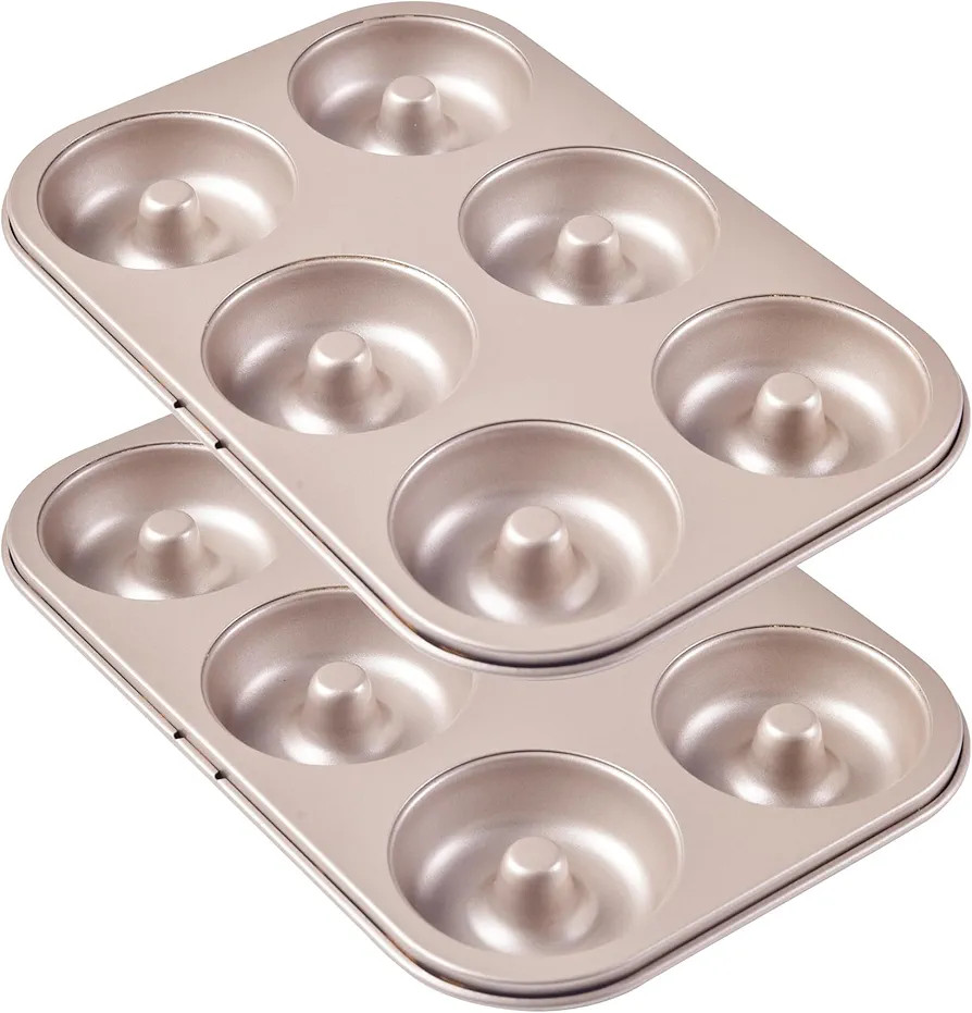 Bakeley Donut Pan, Nonstick 6 Cavity Ring Doughnut Pan for Baking, Set of 2 (Champagne Gold) | Amazon (US)