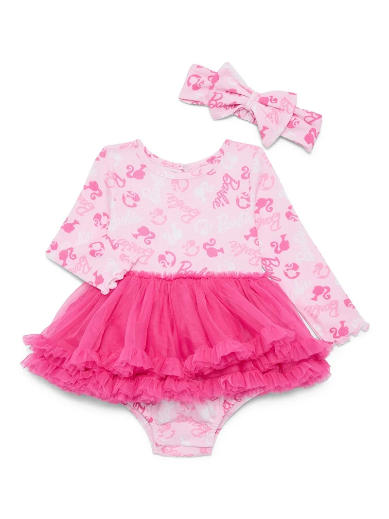 Barbie Baby Girls Tutu Bodysuit with Matching Headband Set, 2 Piece, Newborn-24M | Walmart (US)