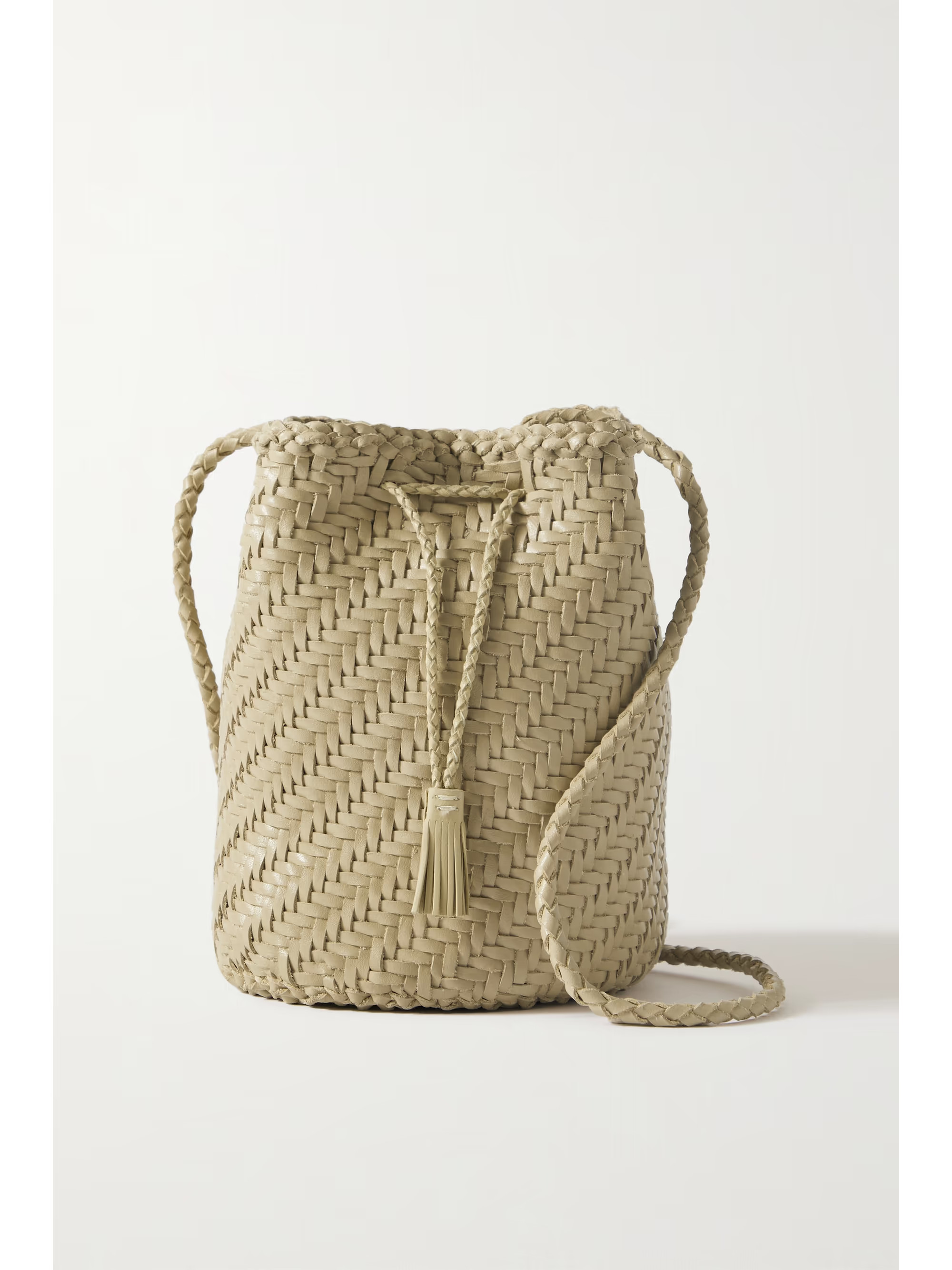 Cream Pompom Double Jump woven leather bucket bag | DRAGON DIFFUSION | NET-A-PORTER | NET-A-PORTER (US)