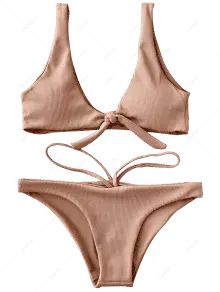 Knotted Textured Scoop Bikini Set | ZAFUL (Global)