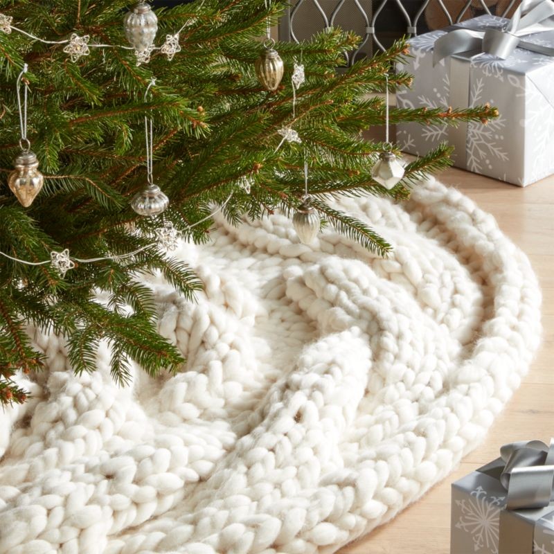 Ivory Cozy Knit Christmas Tree Skirt + Reviews | Crate & Barrel | Crate & Barrel