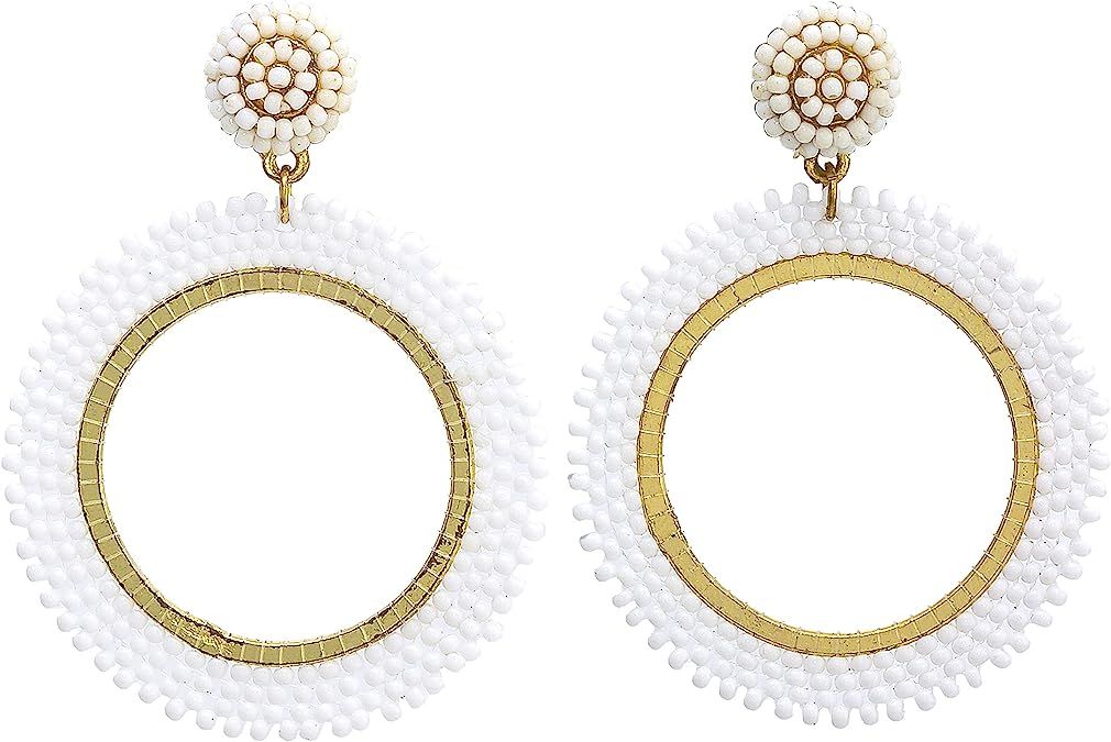 Madison Tyler Statement Earring Collection White and Gold Circle With Beads Earrings | Amazon (US)