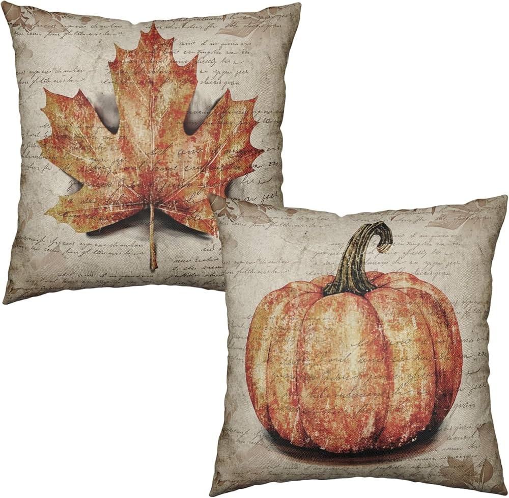 Juego de 2 fundas de almohada decorativas de otoño de 18 x 18 pulgadas, vintage, color naranja q... | Amazon (US)