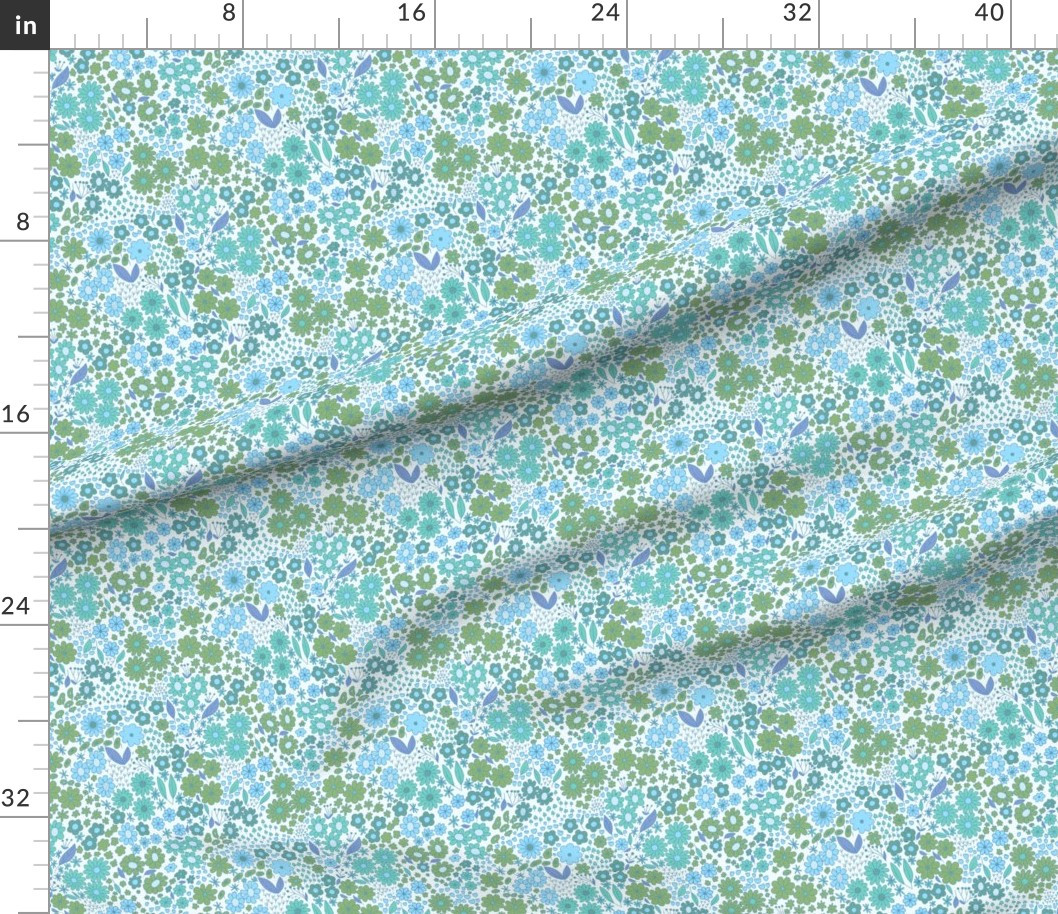 Retro style ditsy floral romantic girly fashion muted teal blue small mini Fabric | Spoonflower | Spoonflower