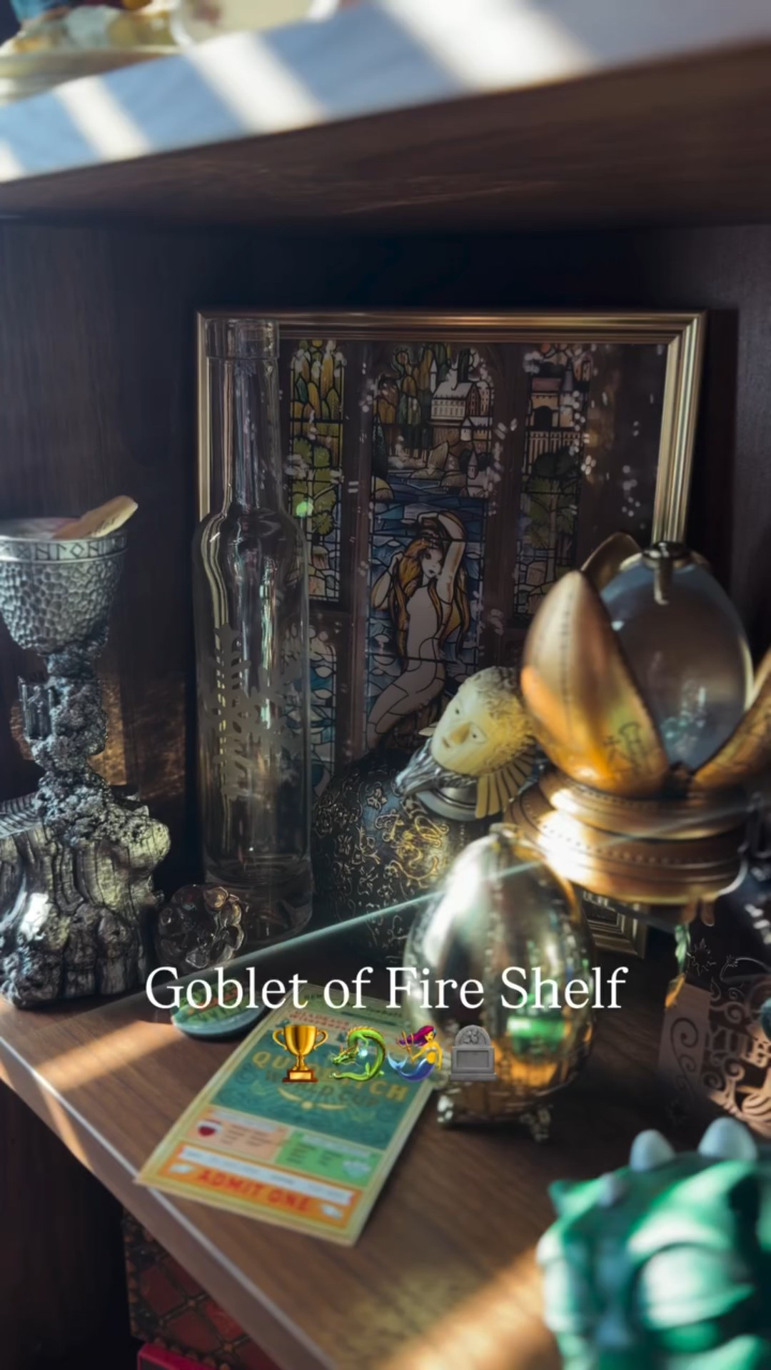 Goblet of Fire Shelfie 

Harry Potter and the Goblet of Fire is my absolute favorite Harry Potter book, and in contrast, my least favorite movie. But the collectibles are superb. Which is your favorite??

Riddle Gravestone: @spirithalloween 
Golden Egg, Mad Eye Moody Flask, Goblet of Fire: @thenoblecollection 
Triwizard Cup: @universalorlando 
Yule Ball Invite, Pumpkin Juice Bottle, Mini Egg and Support Cedric Badge: @litjoycrate 
Mermaid photo: @conquestjournals 
Glitter Egg: @charmedaroma 

#harrypotter #harrypotterandthegobletoffire #wizardingworldofharrypotter 
Harry Potter 
Wizarding World 
Hogwarts