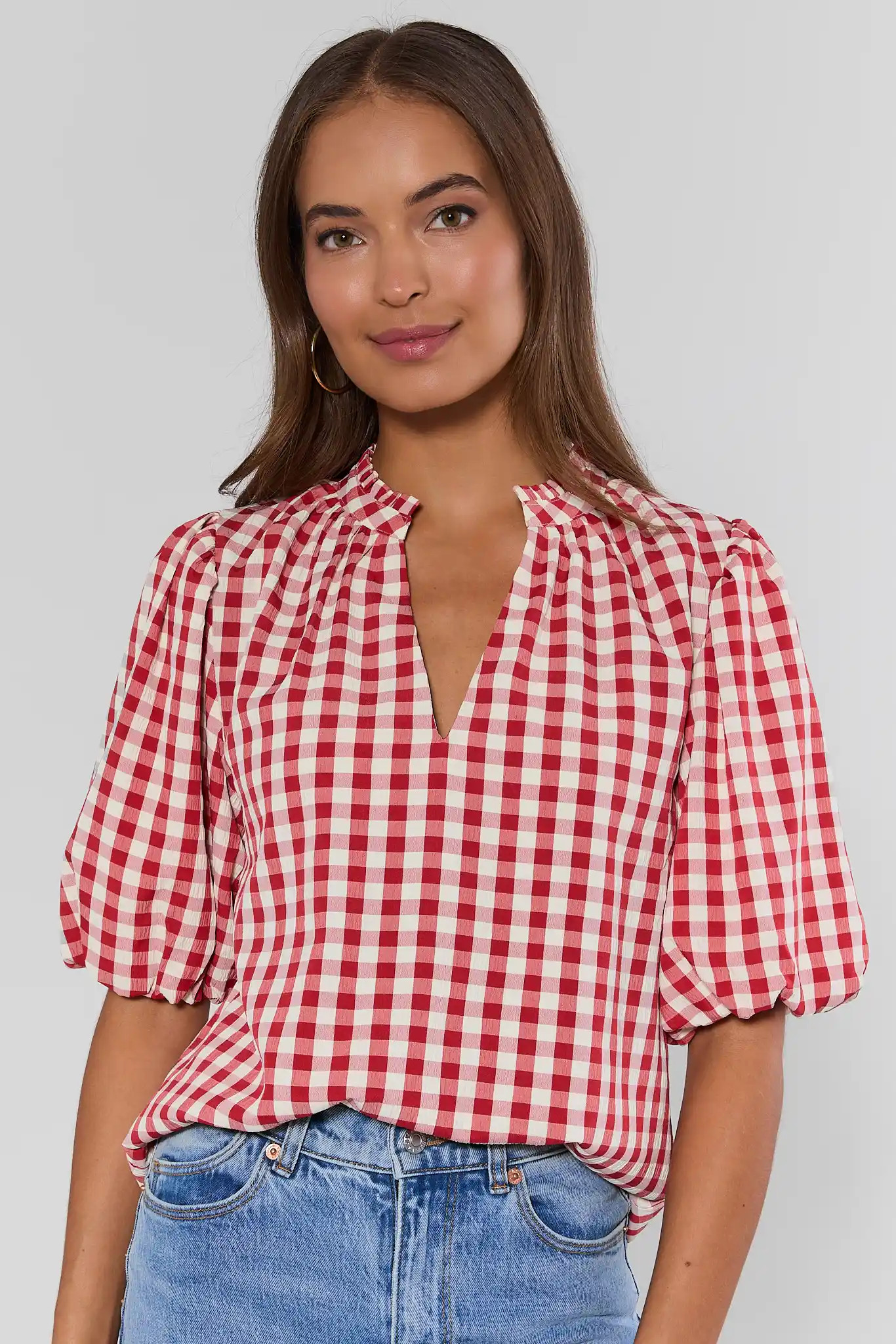 Charity Red Gingham Printed Top | Avara