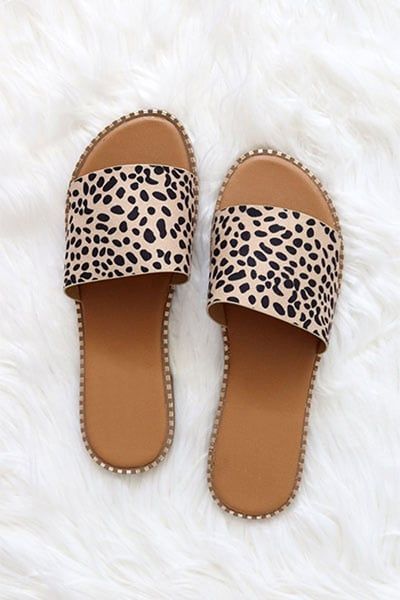 Single Band Gold Trim Sandals Slides-Leopard Print | Fashion Junkee