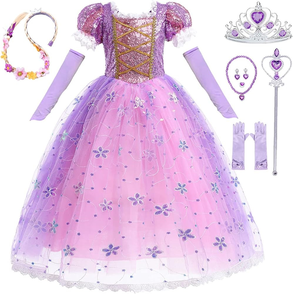 Girls Purple Dress Princess Costume for Little Girls Dress Up for Birthday Party Halloween Christ... | Amazon (US)