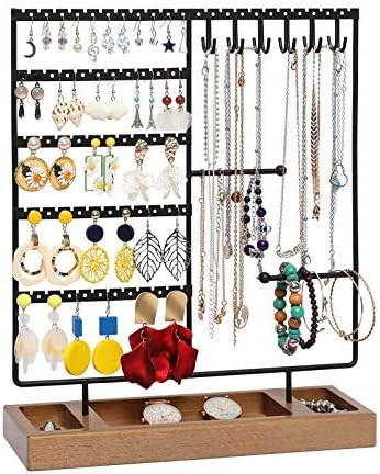 X-cosrack Earring Holder,5-Tier Ear Stud Holder with Wooden Tray,Jewelry Organizer Holder for Earrin | Amazon (US)