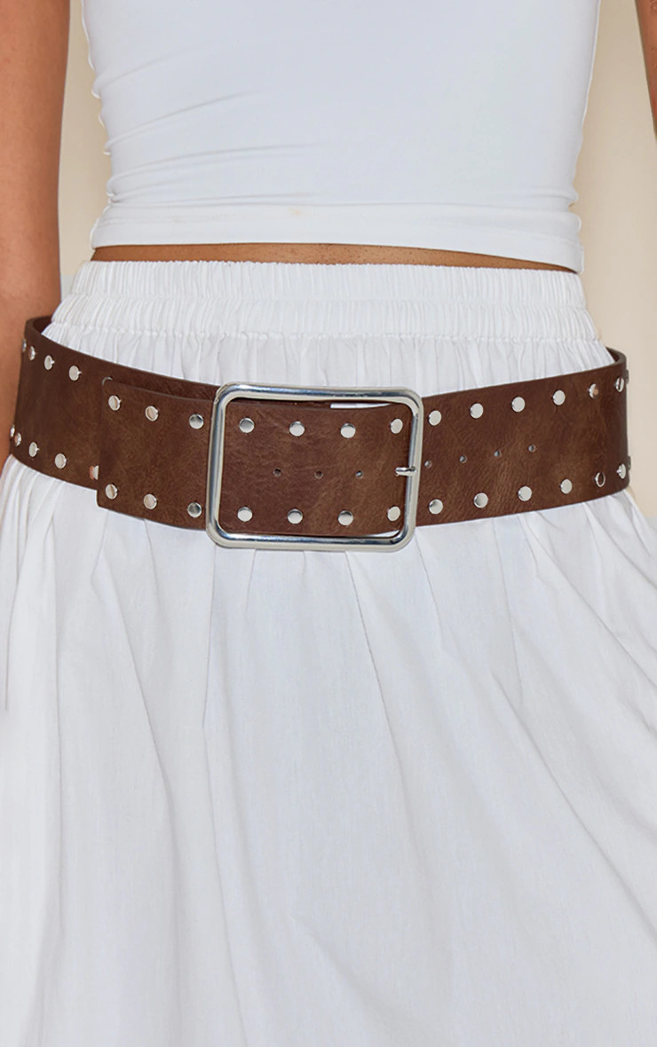 Tan Thick Faux Suede Square Buckle Belt | PrettyLittleThing UK
