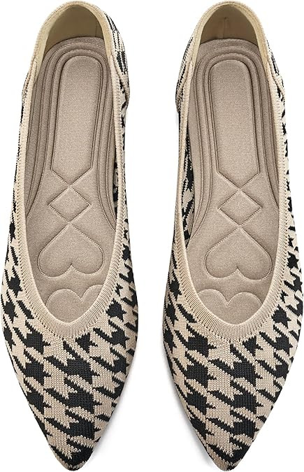 HARENCE Women's Flats Ballet Shoes: Comfortable Pointed Toe Soft Knit Flat Casual Slip On Work Dr... | Amazon (US)