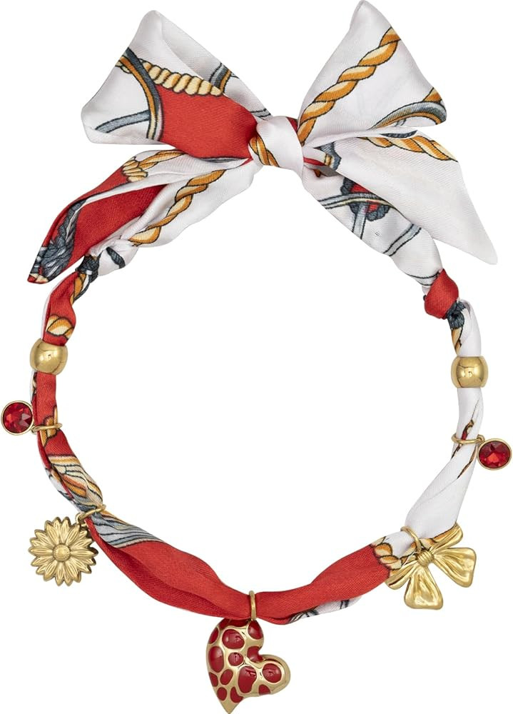 Scarf Necklace with Charm, Red/Orange/White/Pink/Blue Scarf Necklaces for Women, Silk Necklace wi... | Amazon (US)