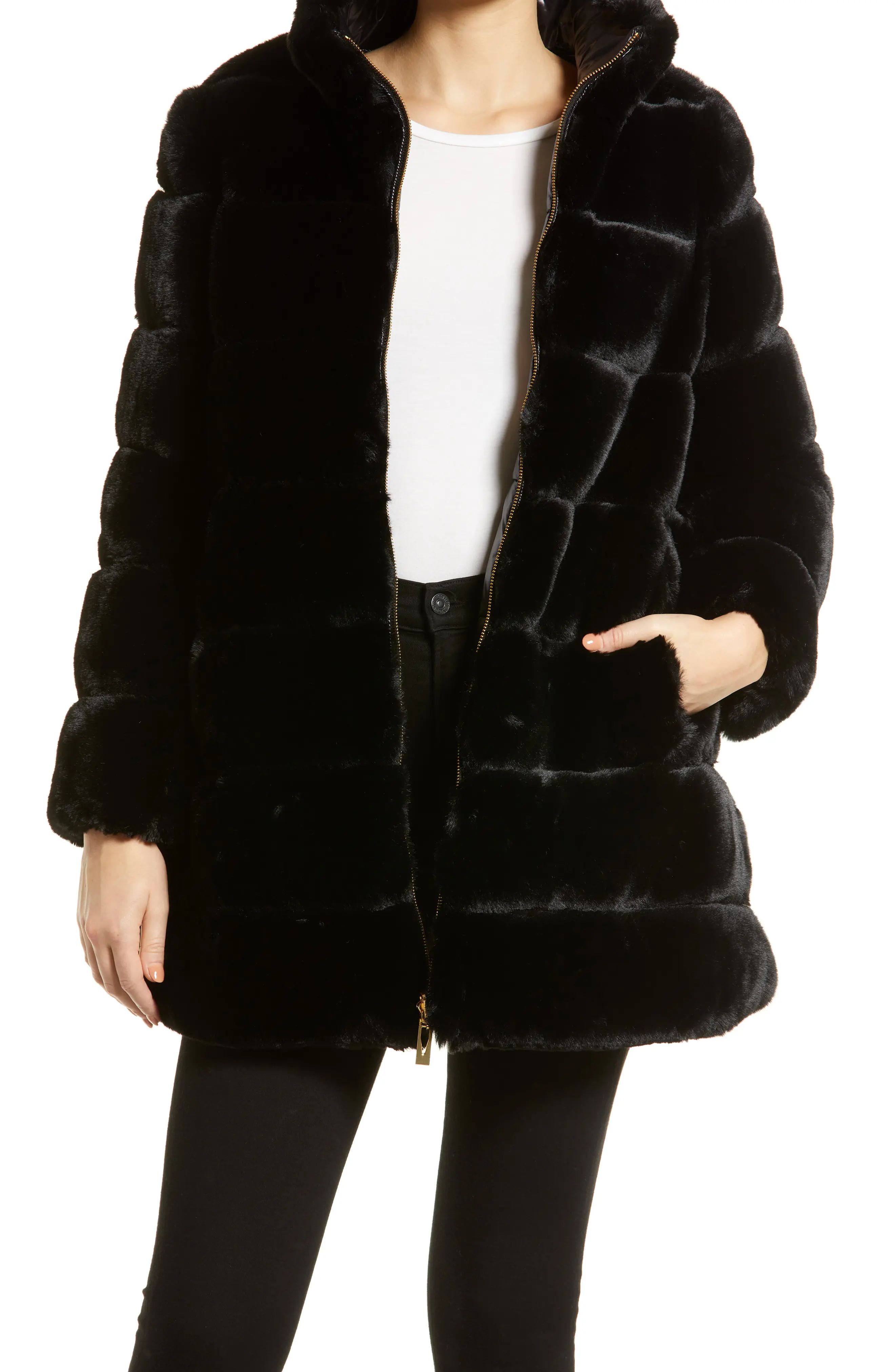 Via Spiga Reversible Faux Fur Coat, Size Large in Black at Nordstrom | Nordstrom
