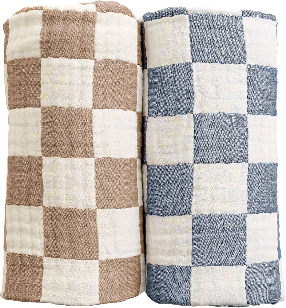 Ultra Soft Checkered Muslin Baby Blanket Pack of 2 Cotton Swaddles Bed Blankets for Babies and To... | Amazon (US)