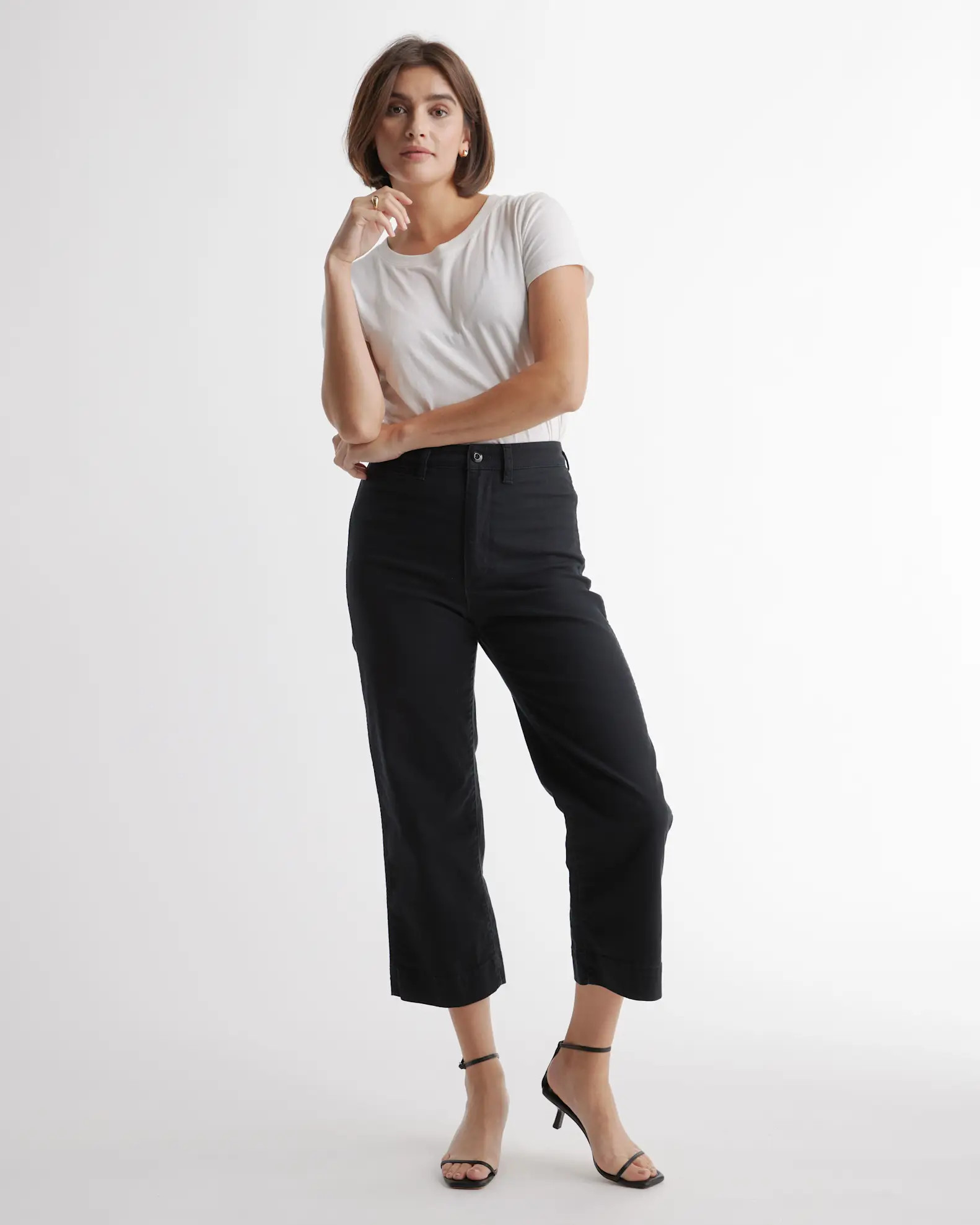 Black  Organic Stretch Cotton Twill Wide-Leg Crop Pant | Quince